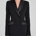 Sofia | Blazer reversibile in satin nero con doppia fila di bottoni