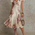 Elegante abito midi in satin floreale vintage