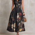 Abito Midi Satin Nero Collo Fessura