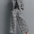 Giacca Cropped In Tessuto Tweed Con Pantaloni A Gamba Larga