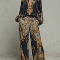 Top e Pantaloni Larghi in Stile Barocco con Stampa Floreale