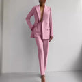 Blazer e Pantaloni a Vita Alta in Colore Unito per Commuting Casual