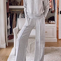 Set di Top e Pantaloni a V Collo in Colore Unito