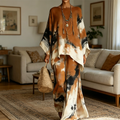 Falvynna - Completo donna due pezzi tunica oversize pantaloni larghi stampa astratta